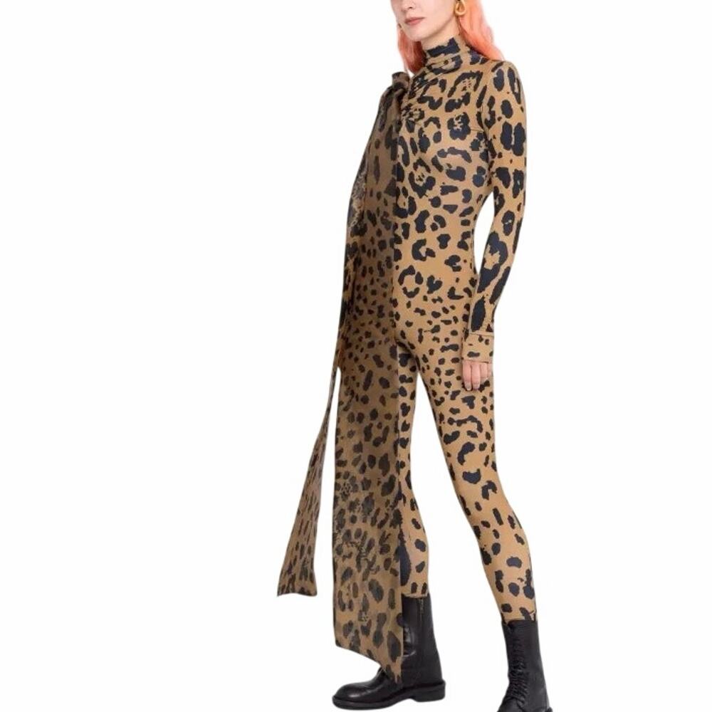 ATU Body Couture Tiger Catsuit Organza Bow Leopard Jumpsuit Mobwife Medium NWT